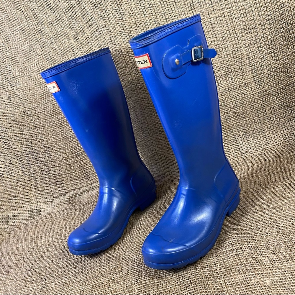 Hunter Rain Boots Original Blue Rubber Tall Pull On Waterproof Size 5 - Picture 1 of 11